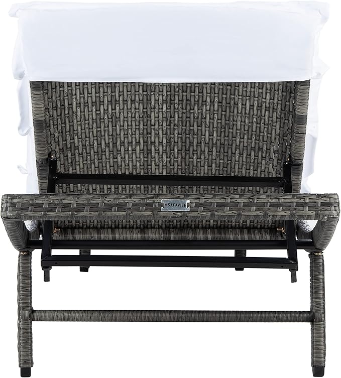 SAFAVIEH Outdoor Collection Colley Grey Brown Wicker/White Cushion Adjustable Recliner Chaise Lounge Chair (PAT7722C)