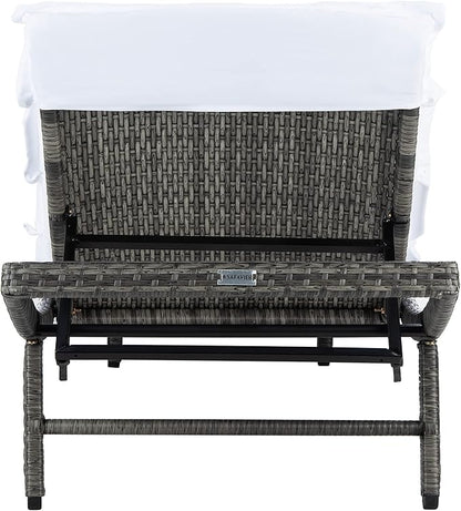 SAFAVIEH Outdoor Collection Colley Grey Brown Wicker/White Cushion Adjustable Recliner Chaise Lounge Chair (PAT7722C)