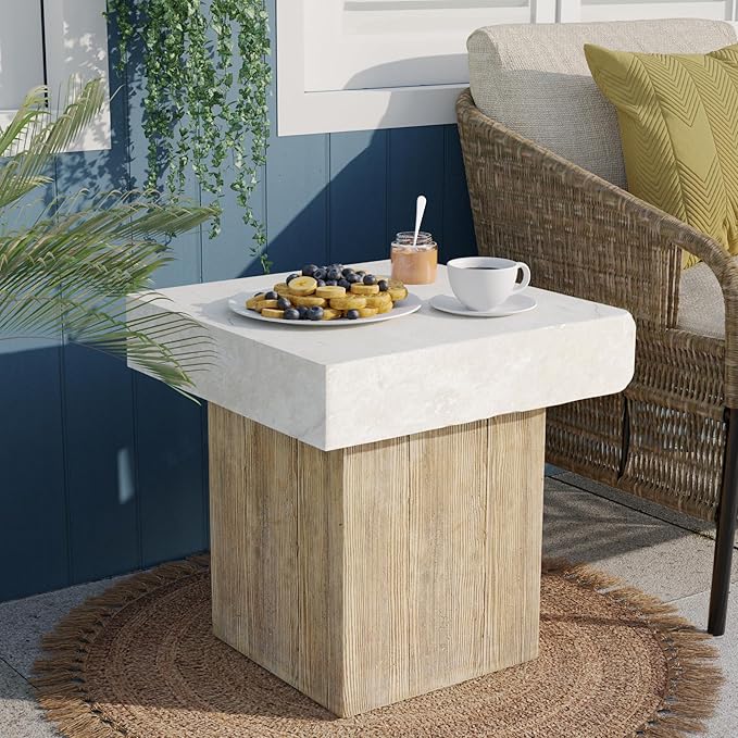 SUNBURY Outdoor Concrete Coffee Table, 20" W Patio Dining Table, Outdoor MgO Table Square in Antique Beige Coffee Table for Patio, Garden, Backyard
