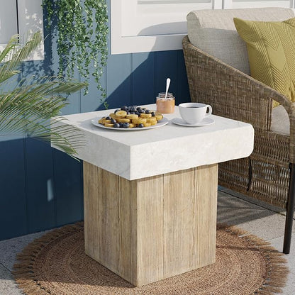 SUNBURY Outdoor Concrete Coffee Table, 20" W Patio Dining Table, Outdoor MgO Table Square in Antique Beige Coffee Table for Patio, Garden, Backyard