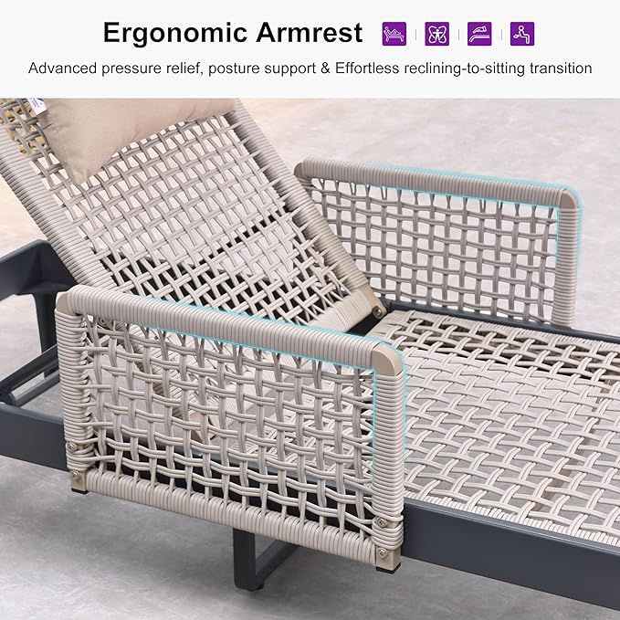 PURPLE LEAF 2 Pieces Outdoor Chaise Lounge Set Rattan Wicker Lounger with Arms Poolside Furniture Adjustable Recliners - Photo 6