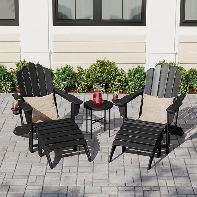 Costaelm Adirondack Chair Footrest Foldable Ottoman, Folding Ottoman Outdoor Foot Rest for Patio Waterproof, Adirondack Ottoman Outdoor, Black