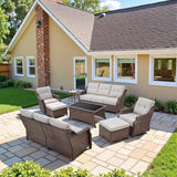 Belord High Back Wicker Outdoor Furniture - 8-Piece Patio Conversation Set with Swivel Rocker Glider Patio Chairs Set - Photo 1