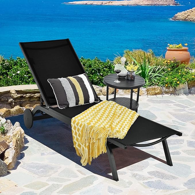 Giantex Lounge Chairs for Outside Patio Chaise Lounges Aluminum Recliner W/Adjustable 6 Backrest Positions and Wheels - Photo 5