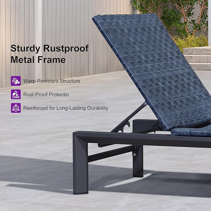 PURPLE LEAF Patio Oversized Chaise Lounge Rattan Chair Set of 2 Outdoor Pool Adjustable Recliner Wicker Chairs for - Photo 7