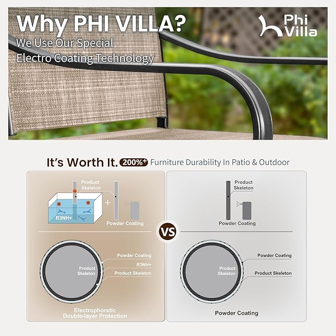 PHI VILLA 5 Piece Outdoor Bar Set, Counter Height Patio Bar Table and Chairs with 26.8" Swivel Bar Stools Brown & Rectangle Bar Table for Garden, Terrace, Yard and Deck