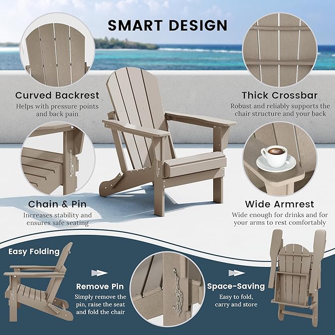 WO WESTIN OUTDOOR HDPE Laguna Outdoor Folding Poly Adirondack Chair (Set of 8),Weathered Wood