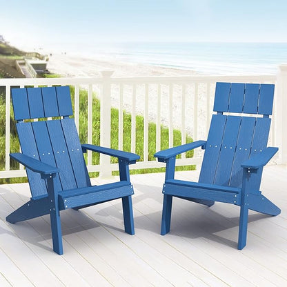 LUE BONA Modern Adirondack Chairs Set of 2, Navy Blue Plastic Adirondack Chair, High Back Poly Adirondack Fire Pit Chairs Weather Resistant, Patio Outdoor Chairs for Porch, Deck, Pool, Garden, 330LBS