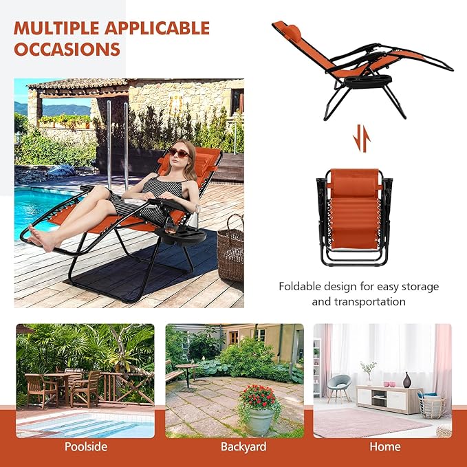 Tangkula Zero Gravity Chair, Folding Patio Lounge Chair Adjustable Outdoor Recliner with Cup Holder - Photo 8