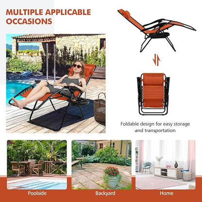 Tangkula Zero Gravity Chair, Folding Patio Lounge Chair Adjustable Outdoor Recliner with Cup Holder, Wide Armrest for Patio Garden Poolside Outdoor Yard Beach, Support 350 lbs (1, Orange)