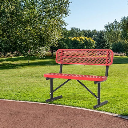 4 Ft Metal Park Bench for Outside, All-Weather Thermoplastic Coating Outdoor Bench with Backrest, Commercial Heavy Duty Benches for Shopping Malls, Stores, Parks, Patios, Decks, Red