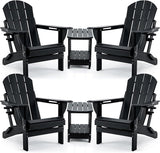 4 Chairs & 2 Tables Folding Adirondack Chair Set with Table – HDPE Weatherproof Outdoor Patio Chairs with Reclining - Photo 1