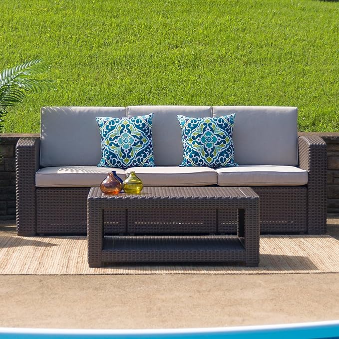 Flash Furniture Seneca Indoor/Outdoor Chocolate Brown Faux Rattan Coffee Table with Open Storage - Photo 2