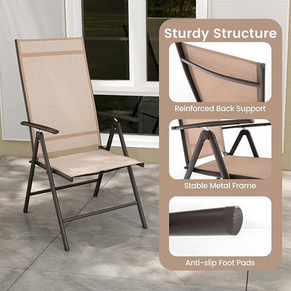 Giantex Folding Patio Chairs, High Back Outdoor Chairs with 7-Level Adjustable High Backrest, Portable Reclining Chairs for Lawn Porch Garden Poolside Camping, No Assembly (Brown, 1 Count (Pack of 1))