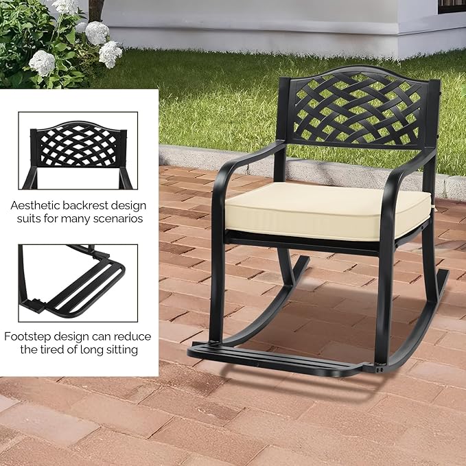 Outdoor Metal Rocking Chair with Cushion, Patio Rocking Bench for Garden, Porch, Balcony, Rocker for Outside Lawn - Photo 7