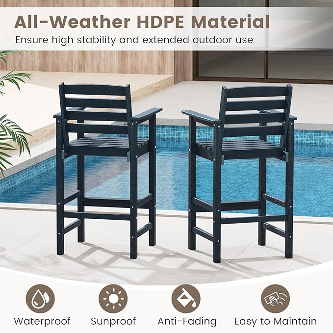 Tangkula Patio Adirondack Chairs Set of 2, HDPE Bar Height Chair with Wide Armrests & Footrest - Photo 6