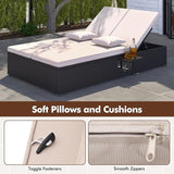 RELAX4LIFE Rattan Outdoor Patio Daybed - Wicker Double Chaise Lounge Chair w/6-Position Backrest, 2 Folding Side Trays - Photo 5