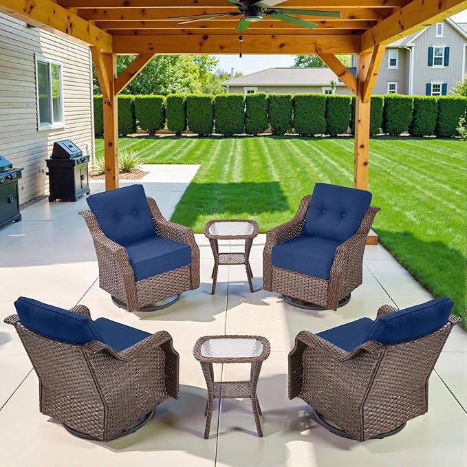 Belord 6-inch Thick Cushion Patio Furniture Set - Outdoor Swivel Rocker Glider Chairs Set of 4 with Glass Top Side Table - Photo 1