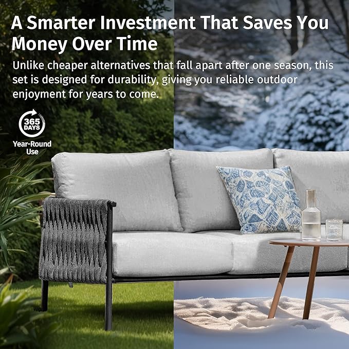 East Oak Life Chatter Outdoor Patio Furniture | Outdoor Sofa 3 Seats with Waterproof Thick Cushions - Photo 10