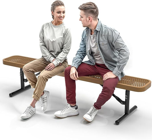 Heavy-Duty Outdoor Metal Bench, Thermoplastic-Coated, Portable, Weatherproof, Commercial-Grade for Parks, Gardens, Patios, Stores & More (6 Ft - Portable, Brown)