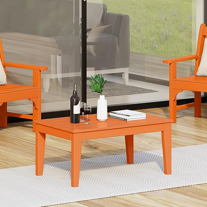 WestinTrends Malibu Low Outdoor HDPE Patio Rectangle Coffee Table, Orange