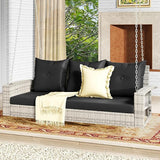 DWVO 3-Seats Wicker Hanging Porch Swing Chair Outdoor Gray Rattan Patio Swing Lounge 3 Back Cushions Capacity for Garden - Photo 7