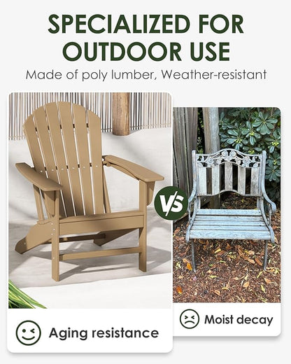 Poly Lumber Adirondack Chair Set of 4, HDPE All-Weather Resistant Outdoor Patio Chairs, Pre-Assembled Outdoor Fire Pit Chair for Pool, Deck, Backyard, Garden, Weather Wood