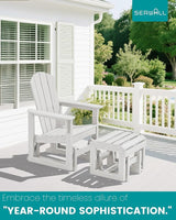 SERWALL Outdoor Glider Chair with Ottoman, HDPE Wood-Like Patio Glider Set All-Weather Porch Glider for Outside, White - Photo 7