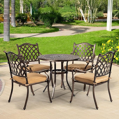 VINGLI Patio Chairs Set of 2 - Stackable Outdoor Cast Aluminum Dining Chairs with Vintage Bronze Finish and Diamond Pattern, Metal Armchairs for Poolside, Backyard, Balcony (with Cushion)