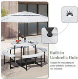 Giantex Picnic Table Bench Set for 4-8 Person, Round 37” Outdoor Dining Table w/Umbrella Hole, HDPE Tabletop - Photo 5
