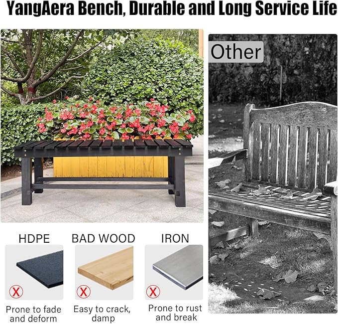47.2'' Outdoor Garden Benches Weatherproof Patio Bench Two-Person Seat Backless Bench Wood Bench with Slatted High Temperature Bench for Front Porch Backyard (Upgraded to Prevent Fading)