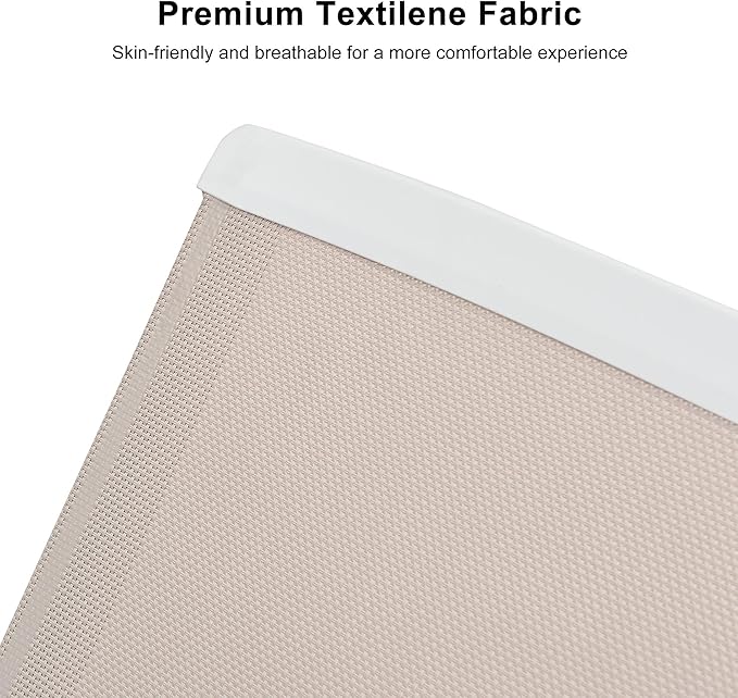 PURPLE LEAF Patio Chaise Lounge Chair Set Outside Aluminum Plastic Stackable Tanning Chairs with Armrests and Side Table for Pool Sunbathing Beach Deck Outdoor Lounger, Khaki