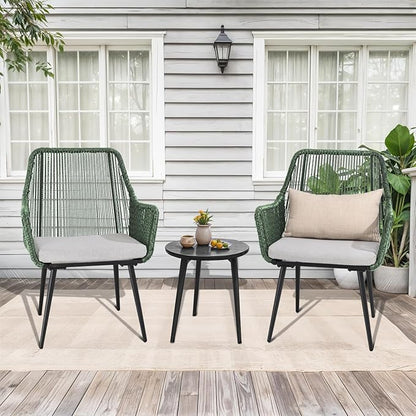 Patio Dining Chairs Outdoor Dining Chairs Set of 4, Woven Twisted Wicker Rattan Chair with Armrest and Cushion, Modern Indoor Outdoor Seating for Garden, Lawn, Backyard, Green