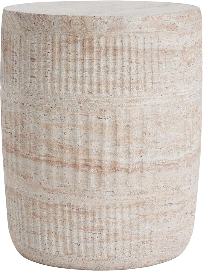 Christopher Knight Home Jaym 18.50" H Indoor Outdoor Accent Side Table, Patio Decorative End Table, Cylinder Lightweight Concrete Garden Stool for Patio Balcony & Garden Decor, Travertine