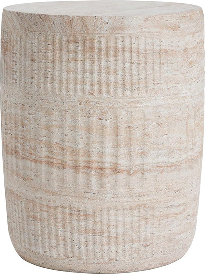 Christopher Knight Home Jaym 18.50" H Indoor Outdoor Accent Side Table, Patio Decorative End Table, Cylinder Lightweight Concrete Garden Stool for Patio Balcony & Garden Decor, Travertine
