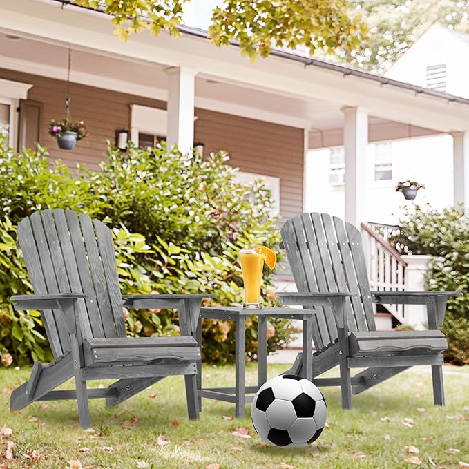 Wooden Folding Adirondack Chair Set of 2, Wood Lounge Patio Chair for Garden Outdoor - Photo 6