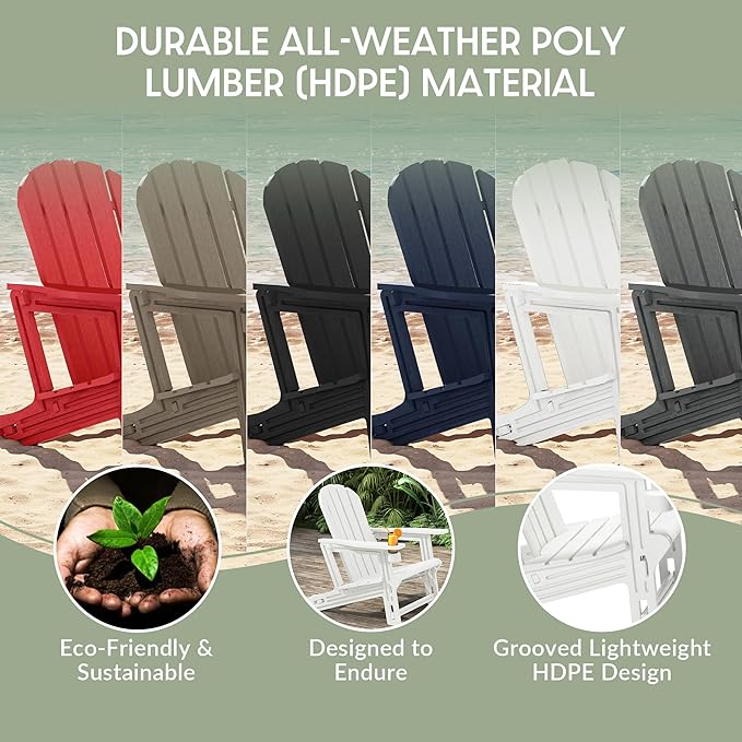 WestinTrends Tool-Free Assembly Outdoor Patio HDPE Plastic Adirondack Chair with Cup Holder, White