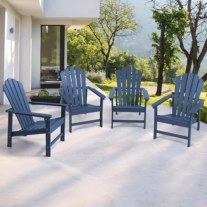 Stackable Adirondack Chairs Set of 4, Space Saving HDPE All-Weather Fire Pit Chair with Cover for Outdoor Lawn Porch Deck