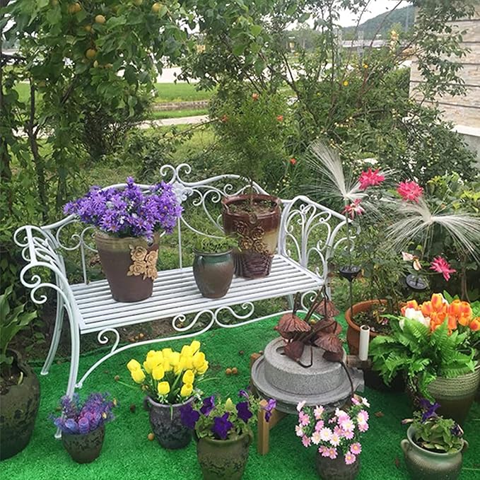 Park Bench Patio Garden Bench Backyard Benches, Metal Garden Bench Seat Park Chair Patio Decoration Furniture, Beautiful Shabby Vintage Outdoor Bench with Backrest (Color : Green)