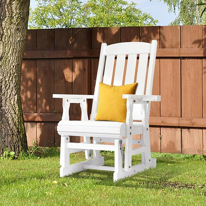 VINGLI Wooden Patio Glider, Heavy Duty 600 LBS Outdoor Glider with Cup Holders, Single Wooden Glider Bench with High Backrest for Garden, Yard, Patio, White