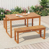 Tangkula Acacia Wood Patio Dining Table for 4-6, Rectangular Outdoor Table with Slatted Tabletop - Photo 2