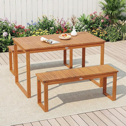 Tangkula Acacia Wood Patio Dining Table for 4-6, Rectangular Outdoor Table with Slatted Tabletop, Outside Dinner Table for Garden, Balcony, Deck and Backyard (49" x 27.5")