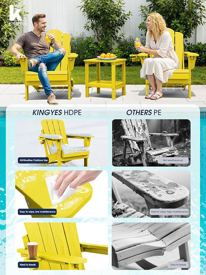 KINGYES Adjustable Folding Adirondack Chair Set of 2, 3-Position Reclining Adirondack Chairs with Cup Holder, HDPE All-Weather Oversized Adirondack for Outdoor, Patio, Backyard Deck, Fire Pit, Yellow