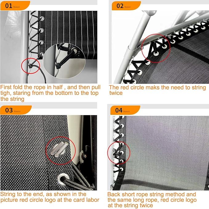 BlingKingdom 4pcs Black Replacement Cord for Zero Gravity Chair Universal Elastic Chair Repair Cord Ties Kit for Sun - Photo 4