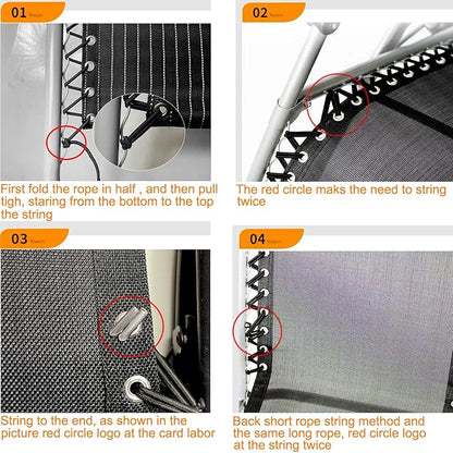 BlingKingdom 4pcs Black Replacement Cord for Zero Gravity Chair Universal Elastic Chair Repair Cord Ties Kit for Sun Loungers, Garden Chairs, Outdoor Recliners, Folding Chairs, Bungee Chairs