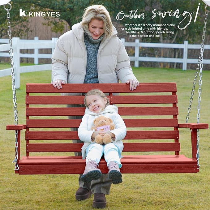 KINGYES Outdoor Hanging Patio Swing Set of 2, 2 Seat Swing Chair with Cup Holders - Photo 6