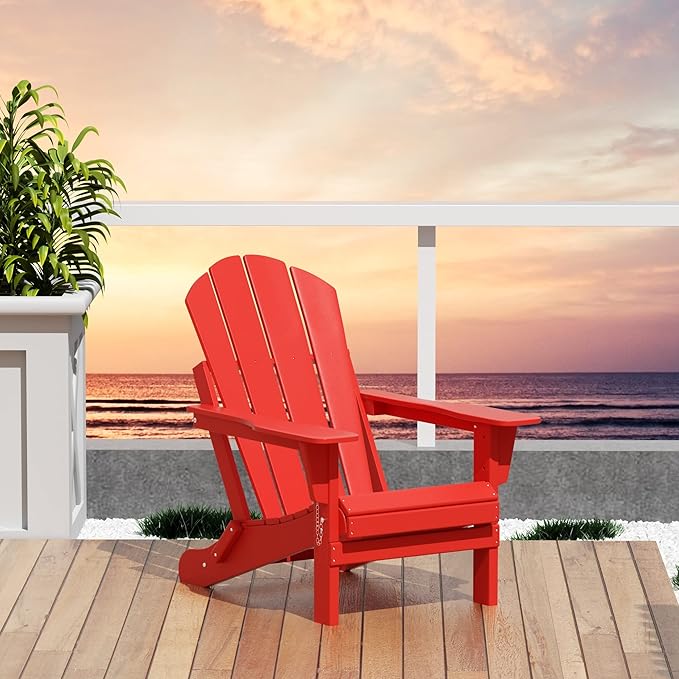 WO WESTIN OUTDOOR HDPE Laguna Outdoor Folding Poly Adirondack Chair, Red