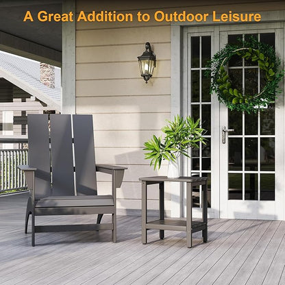 Outdoor Side Table, 17.7-Inch Small Patio End Table with Adjustable Feet, All-Weather HDPE Accent Adirondack Table for Porch Deck Balcony Poolside, Easy Maintenance, Grey