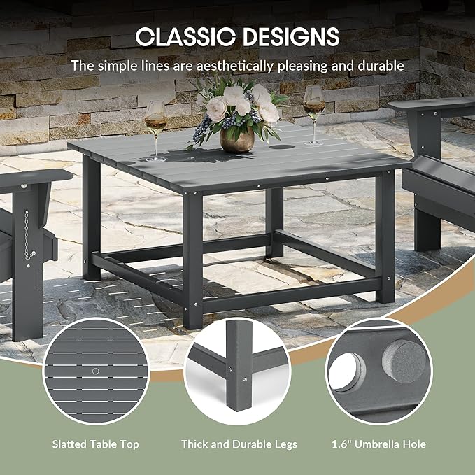 WestinTrends Malibu Low Outdoor HDPE Square Patio Coffee Table, Gray - Photo 8