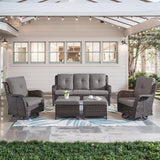 Belord 5 Piece Wicker Patio Furniture Set, Outdoor Swivel Rocker Chairs Set of 2 with Ottomans and 3 Seater Sofa - Photo 1